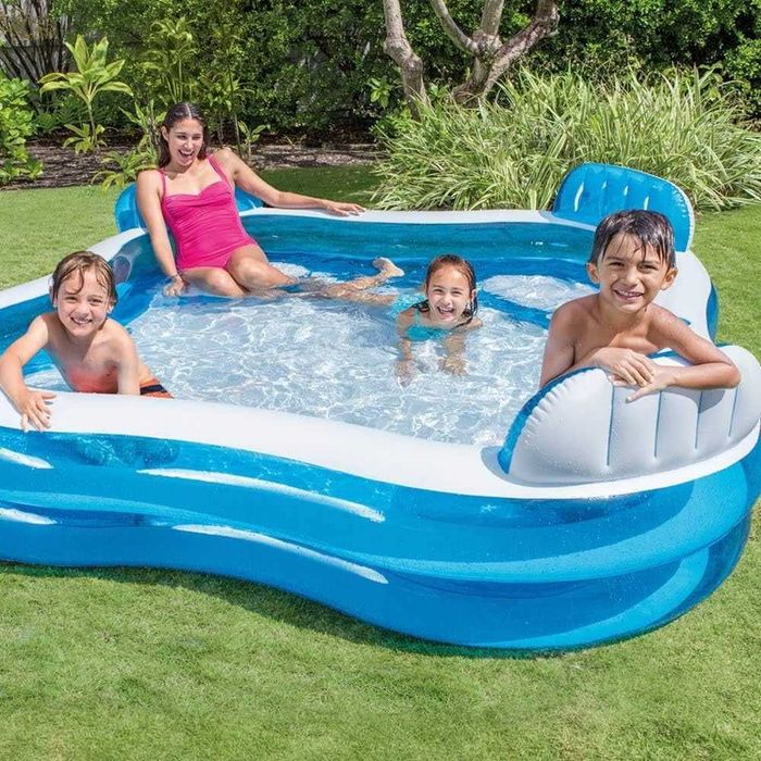 Топ цена! Надуваем семеен басейн Intex 56475NP 229x229x66 см с 4 седалки и облегалки!