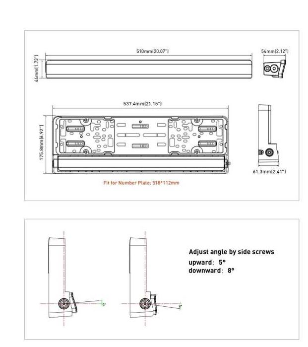 Рамка за Номер с LED Бар 20" 100W – Бяла/Оранжева Габаритна Светлина
