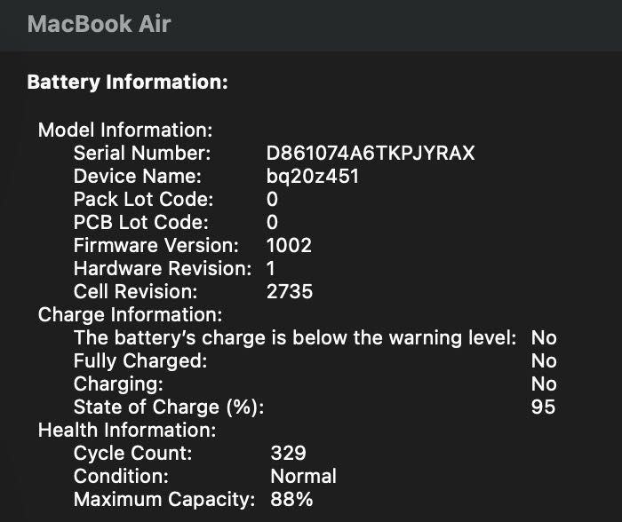 MacBook Air M1 13", 8GB, 256GB, baterie 88%, 329 cicluri încărcare