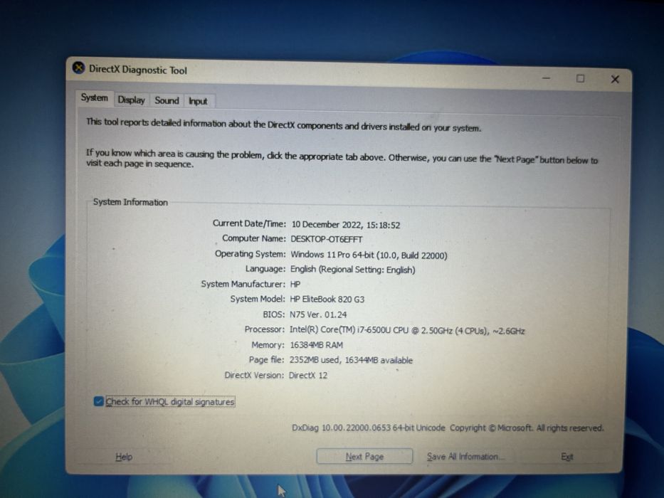 Vand HP elitebook 820 G3