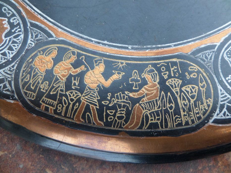 Arta egipteana gravura din cupru, faraon, vintage frumos ,patina