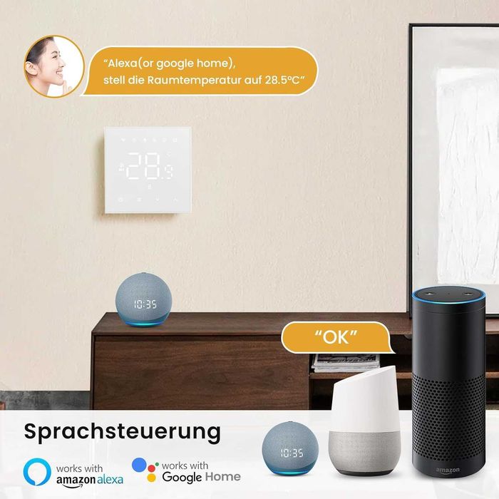 Termostat electric inteligent MIUCDA WT410-16A-W WiFi,încălzire electrica prin pardoseală,digital cameră,compatibil Alexa,Google Home Smart Life Tuya
