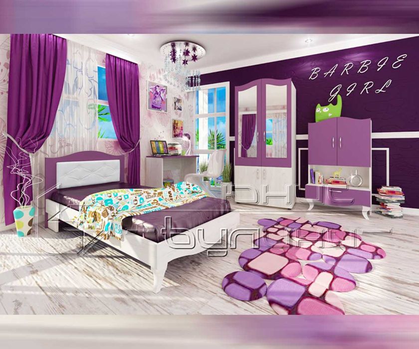 Легло, гардероб, бюро и скрин. Комплект обзавеждане за детска стая.