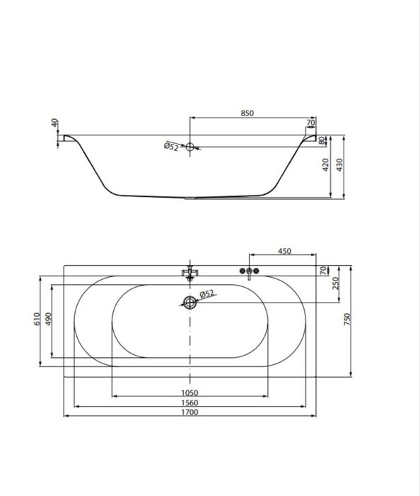 Cada de baie cersanit city 170 x 75 cu suport. Fara masca.