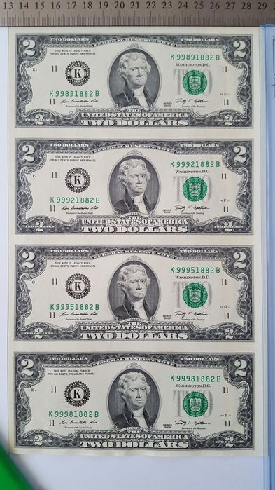 Banknote 2 dolari uncut