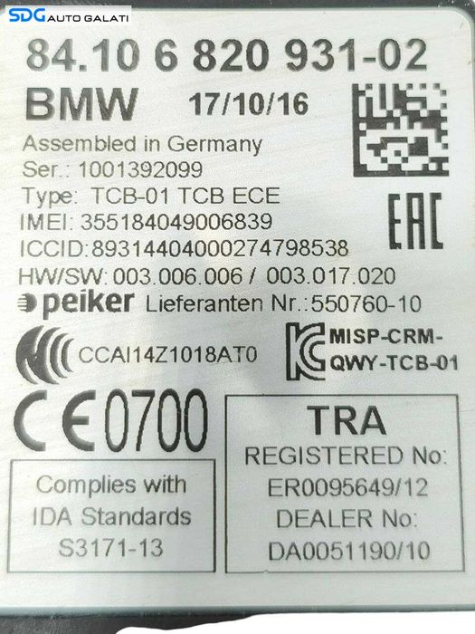 Unitate Modul Calculator Bluetooth BMW Seria 5 F10 F11 2009 - 2014 Cod 6820931-02 [LR1204]