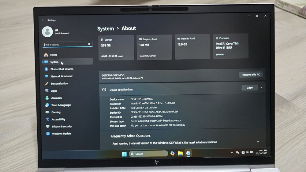 Laptop HpEliteBook 840G11, Ultra5, 14.1 Fhd+, 16Gb ddr5, 246 gb ssd