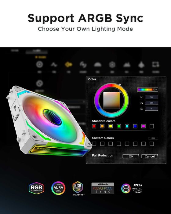 Ventilator Cooler PC AsiaHorse COSMIQ 120 mm PC RGB,5V PWM Daisy Chain