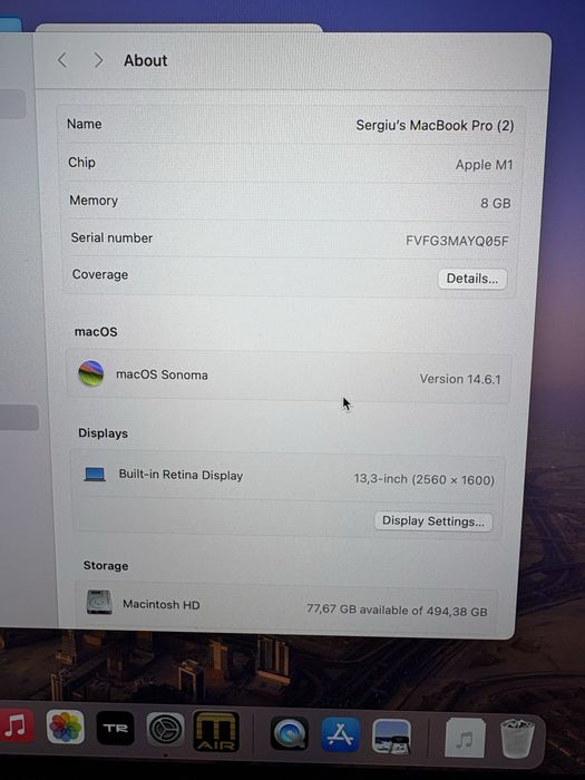 Macbook Pro M1 13,3 inch, 2021 ,512 gb