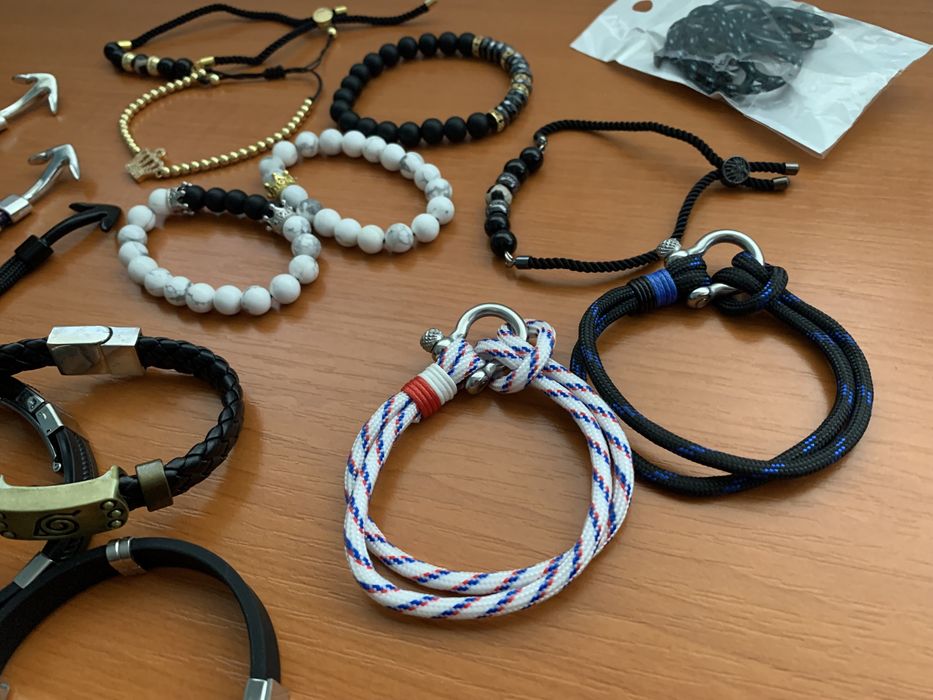 Bratari unisex Charm Black / White/ Textil Noi