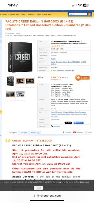 Blu-ray Creed FilmArena Ed. 3 Hardbox E1+E2 steelbook Limited Edition