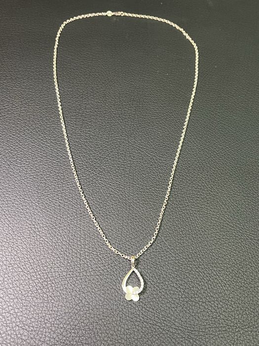 Бяло Злато синджир висулка медальон циркон zlaten 14 K 585 gold