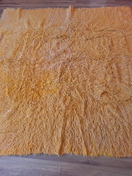 Губер ръчно тъкан, вълнен, жълто-оранжев, 200 см х 210 см