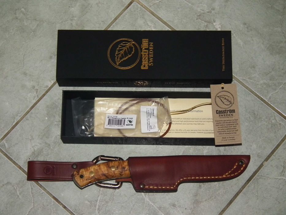 Nou Casström No.10 SFK Curly Birch cutit suedez bushcraft vánátoare otel Sandvik 14C28N, cutie