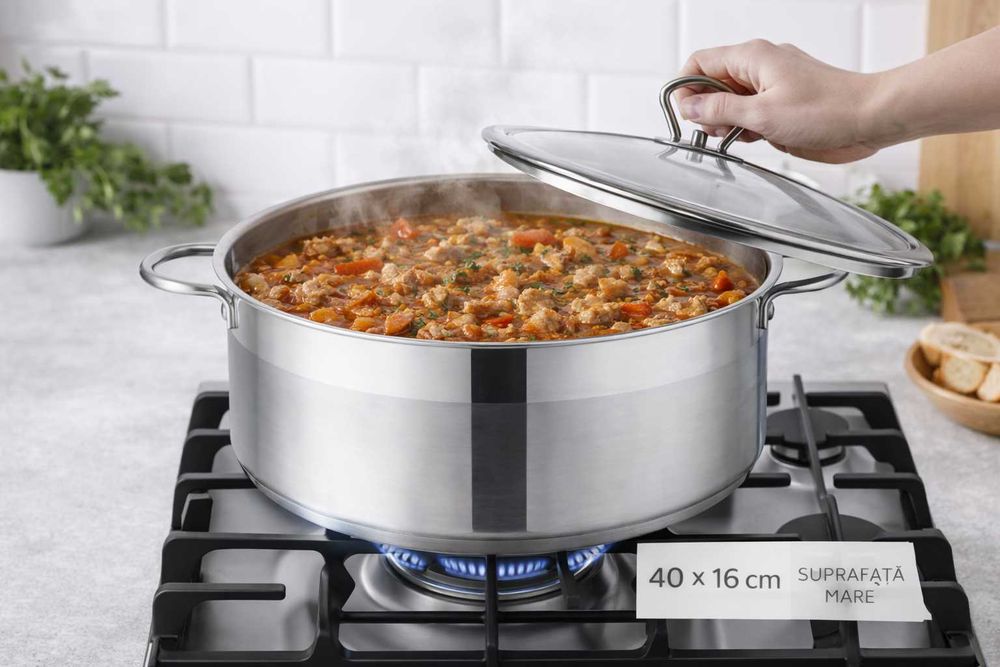 Oala inox joasa cu capac sticla Royalty Line 40 x 16 cm