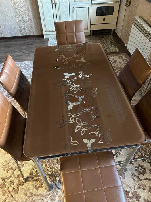 Стеклянный Стол и Набор Стульев (6 штук)