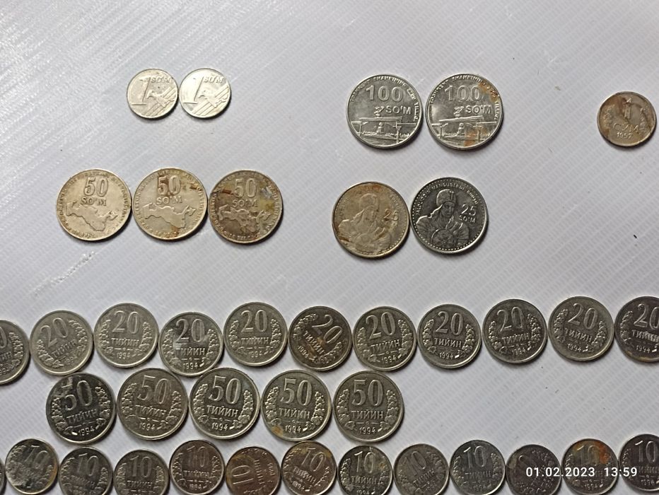 Старые монеты-тийин год1994,1997,1999,2000,2001,2009