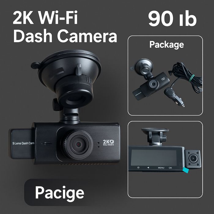 2‑канална 2K WiFi авто камера + монтаж и зарядно