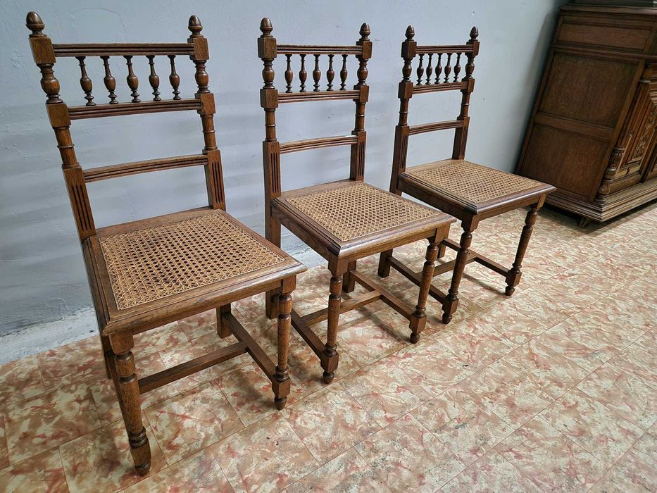 6 броя старинни трапезни френски столове с ратанова седалка