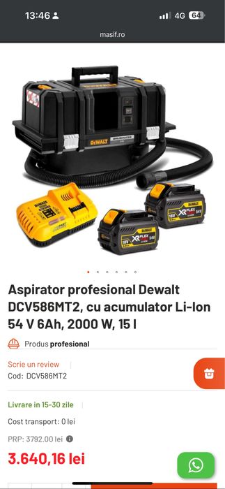 Aspirator profesional Dewalt DCV586MT2