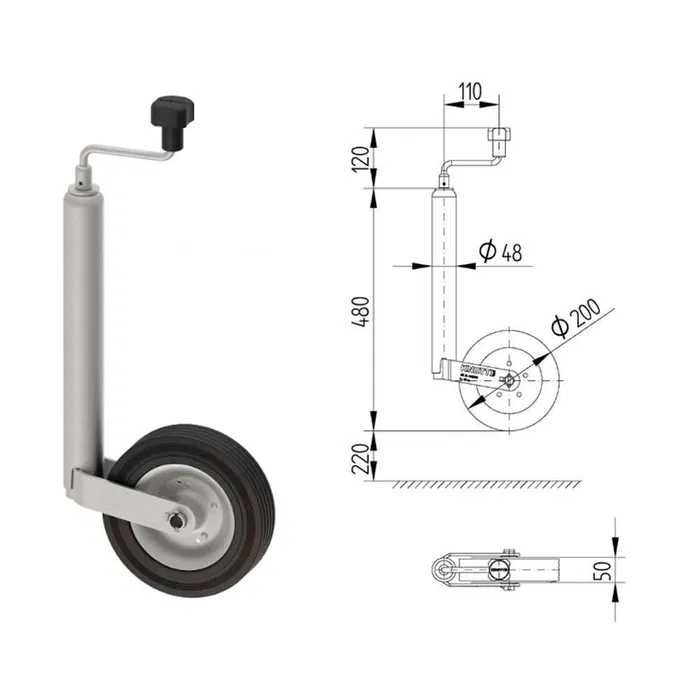 Опорно маневрено помощно колело 48 мм за ремарке / колесар / каравана