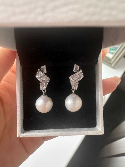 Cercei cu perle naturale 9.5–10 mm + argint 925