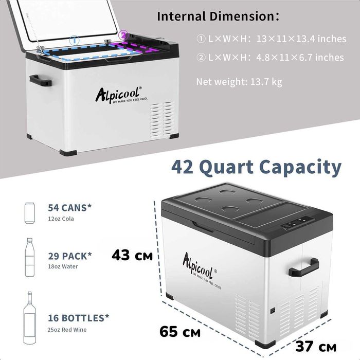 40L Преносим компресорен хладилник фризер 12V 24V 220V