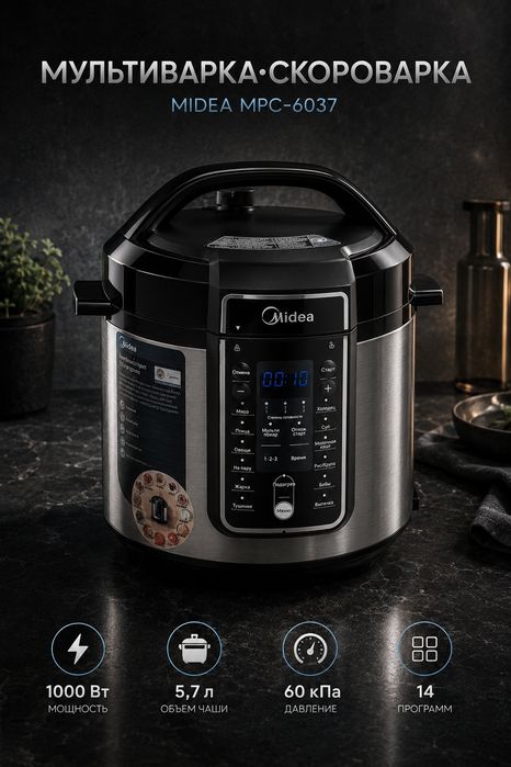 Мультиварка-скороварка Midea "MPC-6037", 5.7 л, антипригарное покрытие