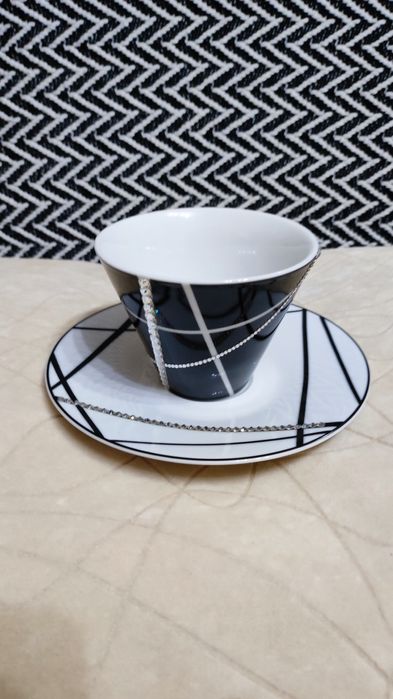 Элитная чашка с блюдцем, камни Сваровски.