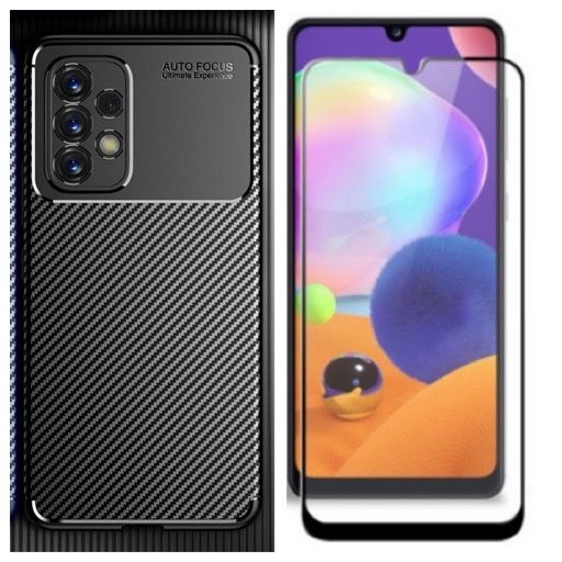 Samsung A15/A13/A14/A23/A25/A26 Husa Carbon si Folie Silicon/Sticla