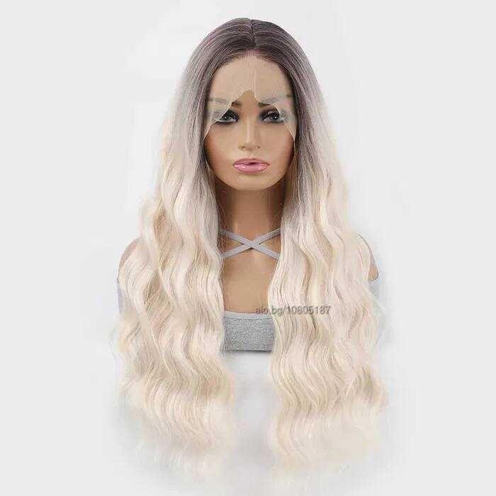 75 см Светло руса дантелена омбре перука с тъмни корени на път 13Х4