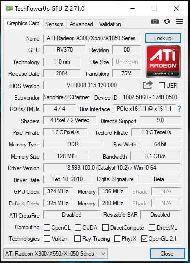 Видеокарта Radeon x300se 128mb