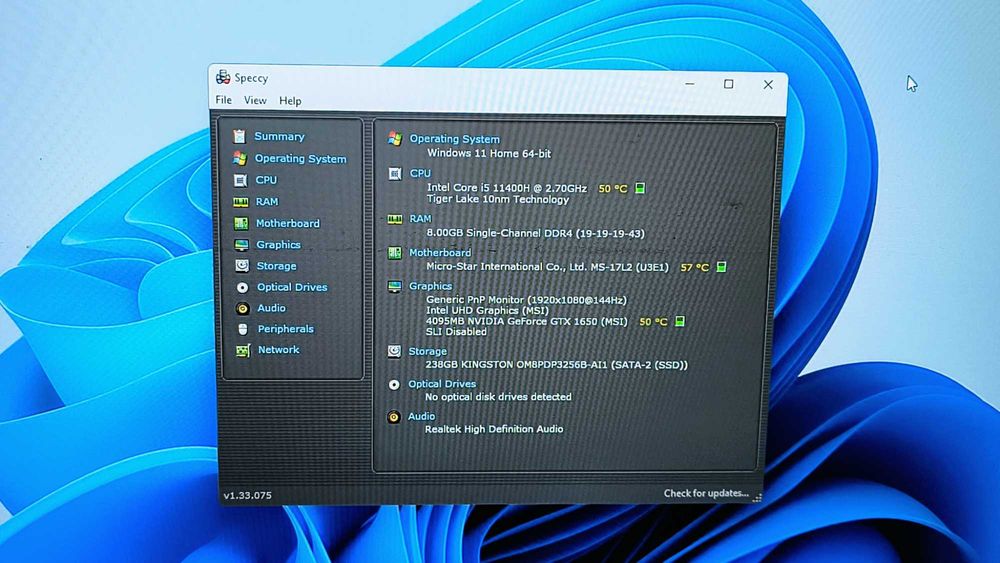 laptop 17.3" msi katana gf76 11sc i5 11400h gtx 1650 8gb ram ssd 256gb