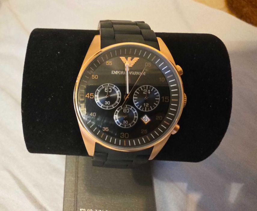 Ceas barbati Emporio Armani, inox,43mm, negru/auriu, factura, garantie