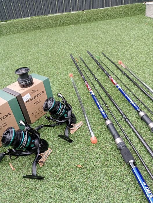 Set 2 lansete feeder Volkanic Lake Feeder 3.9m + 2 mulinete Nagitor 50