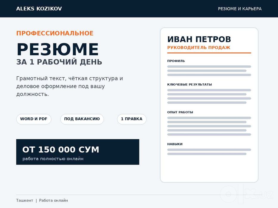 Профессиональное резюме и сопроводительное письмо за 1 день