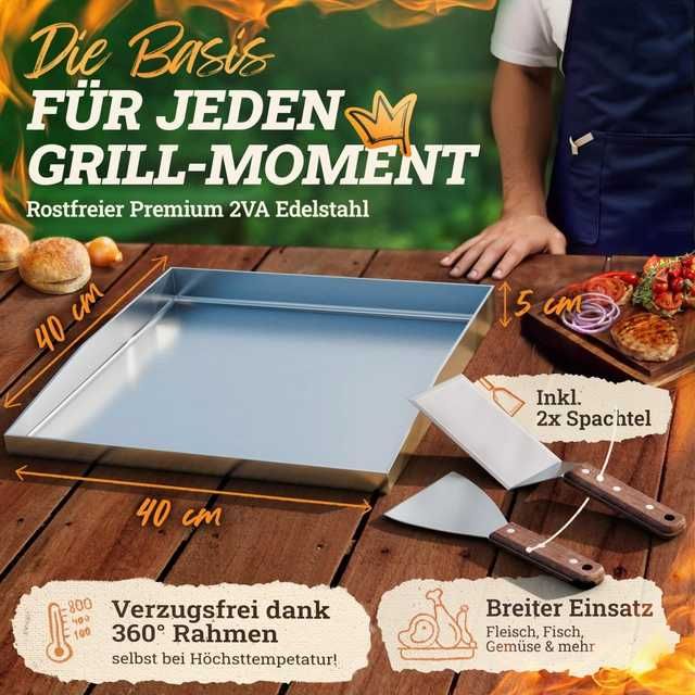 Plita de grătar din inox solid 4 mm ,40x 30 x 2,5 cm universala