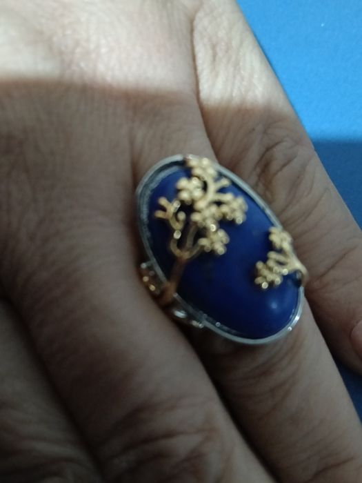 Inel lapis lazuli placat cu argint și aur mărimea 9