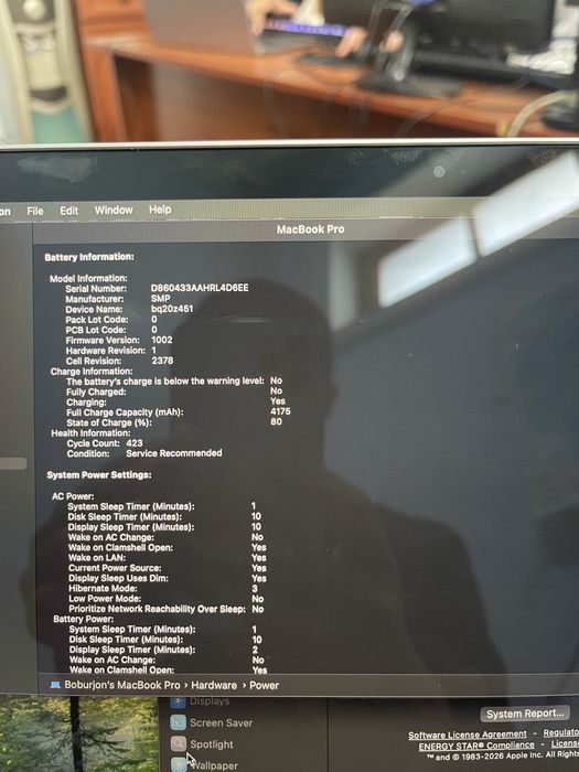 MacBook Pro 2020 13inch 10/9 holati