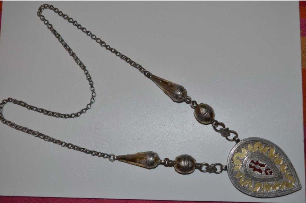 COLIER ARGINT 800 - PANDANTIV + LANT - Tribal Ethnic Afghan - Vintage!