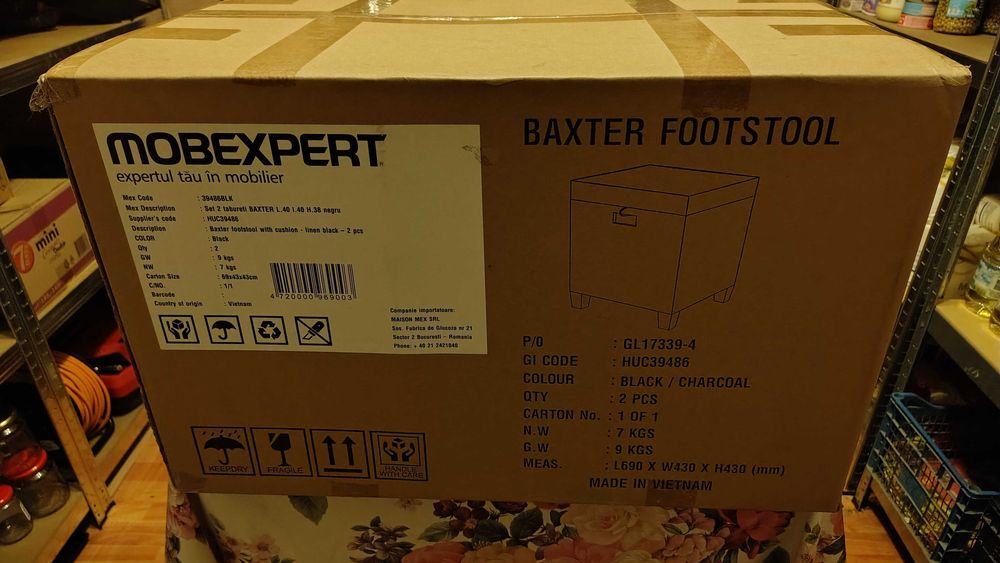 Set 2 tabureti Mobexpert Baxter de gradina/terasa sigilat, Charcoal