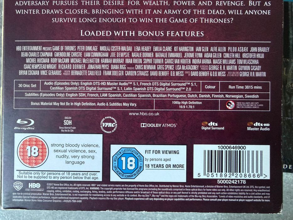 games of thrones  blue ray disc 1-8 Dolby Atmos ,