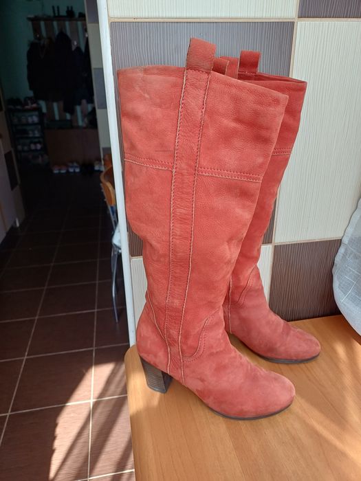 Vand cizme dama piele naturala intoarsa culoare somon