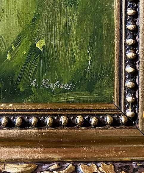 IMPECABIL! ”PEISAJ” Tablou vechi ulei/carton, semnat. Dim: 80x60cm+Ram