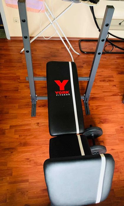 Мултифункционална лежанка със скотово + Прав лост + тежести