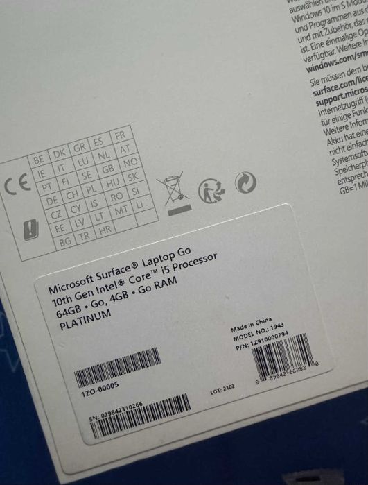 Microsoft Surface laptop Go (cu touchscreen)