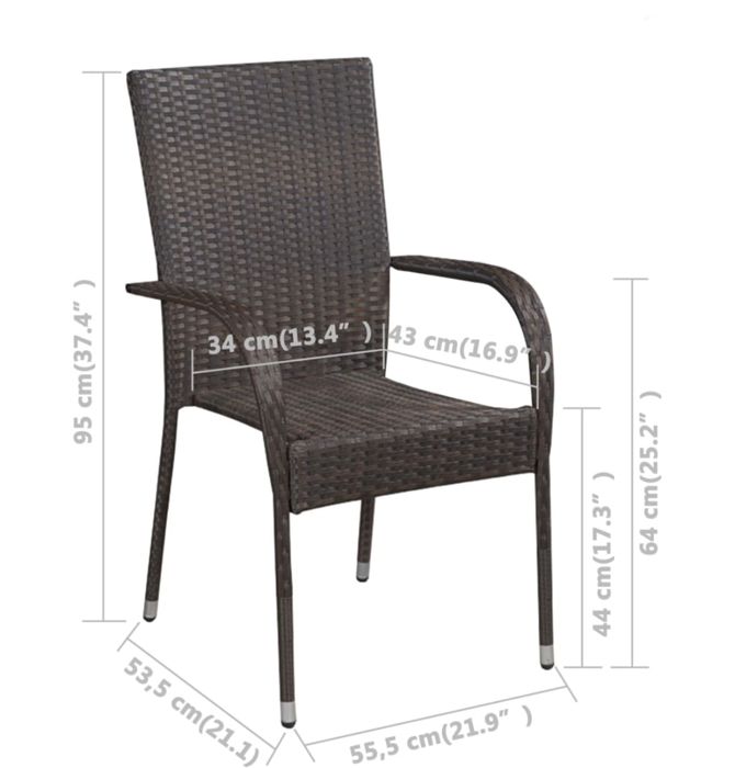 Стифиращи външни столове, 2 бр, полиратан, сиви