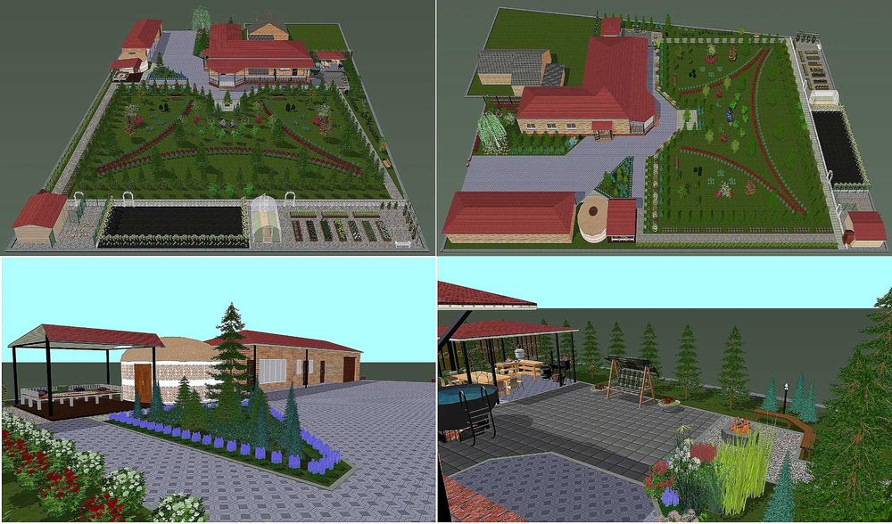 Ландшафтный дизайн. 3D (эскизный проект) с 2D чертежами и схемами.