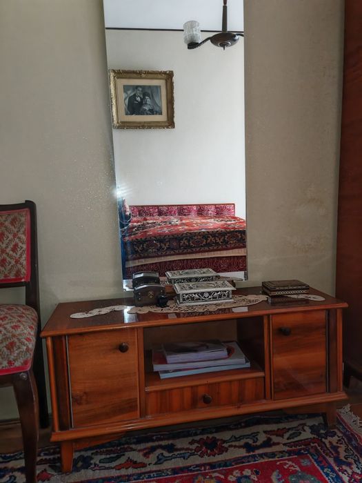 Pat de colț, comodă cu oglindă și șifonier cu 3 uși