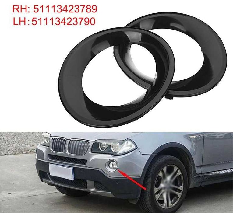 Черни кръгли рамки около халогена за БМВ Х3 Е83 BMW за предната броня